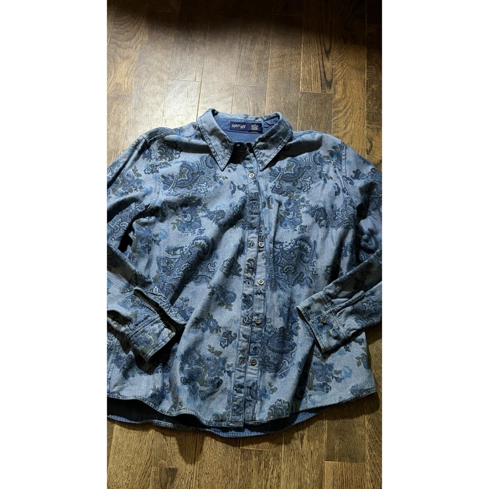 Krazy Kat Large Denim Floral Jacket Shirt Sz XXL Womens REVERSIBLE